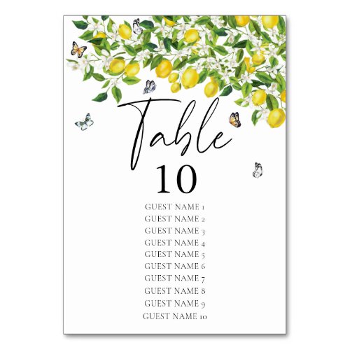 Watercolor Lemon Wedding  Table Number