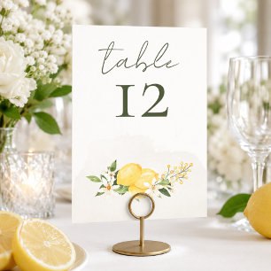 Watercolor Lemon Wedding Table Number Card