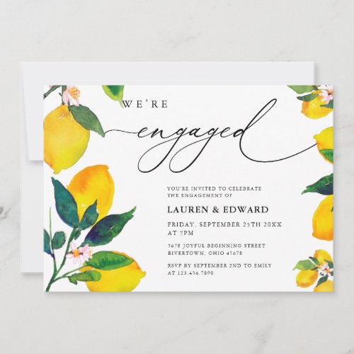 Watercolor Lemon Were Engaged Engagement Party  Invitation