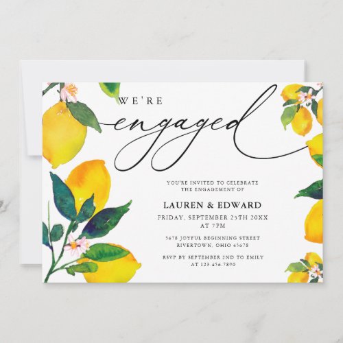 Watercolor Lemon Were Engaged Engagement Party  Invitation