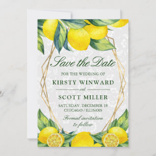 Watercolor Lemon & White Lace Floral Save The Date Invitation