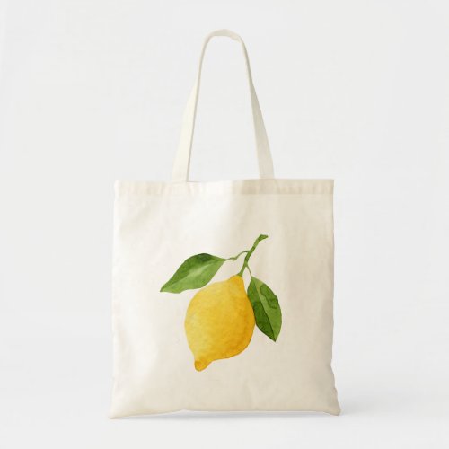 Watercolor lemon with green leaves tote bag