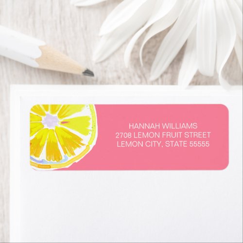 Watercolor Lemon with Pink Background Label