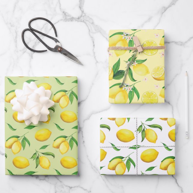 Watercolor Lemon  Wrapping Paper Sheets (Front)
