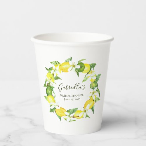 Watercolor Lemon Wreath Bridal Shower Paper Cups