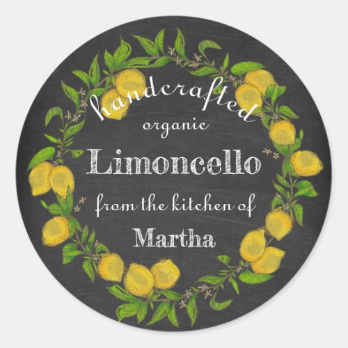 Watercolor lemon wreath chalkboard limoncello classic round sticker