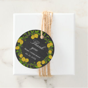 Watercolor lemon wreath chalkboard thank you gift favor tags