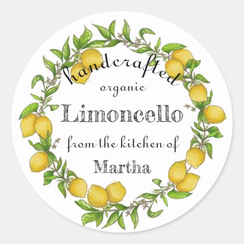 Watercolor lemon wreath limoncello label