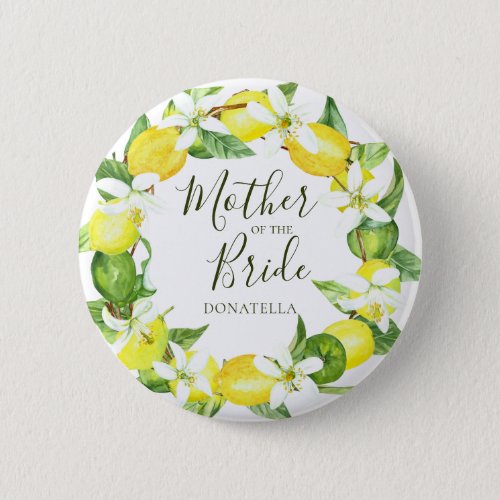 Watercolor Lemon Wreath Mother of the Bride Shower Button