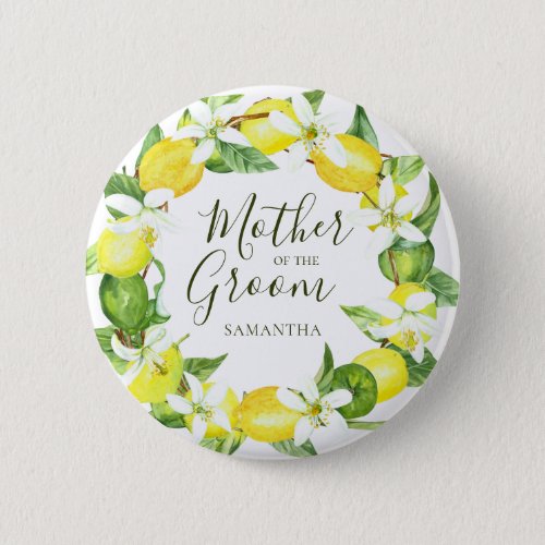 Watercolor Lemon Wreath Mother of the Groom Shower Button