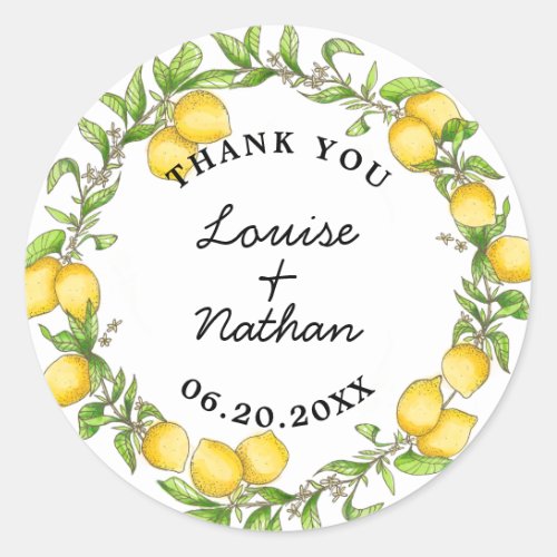 Watercolor lemon wreath thank you favor sticker