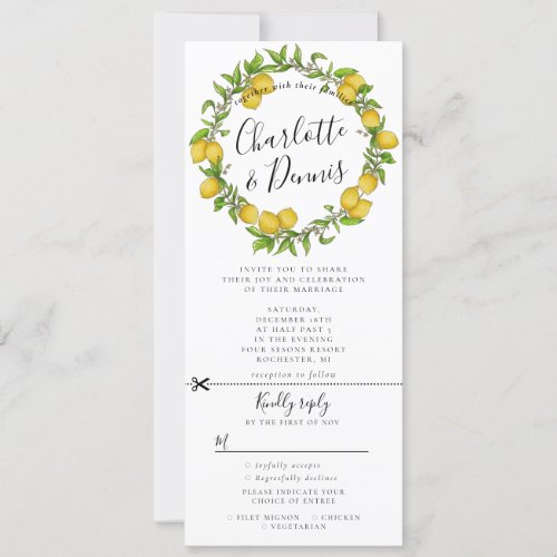 watercolor lemon wreath w rsvp attached wedding invitation