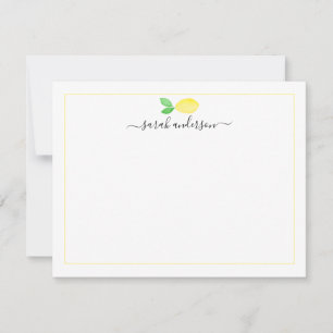 Watercolor Lemon Yellow Border Personalized Note Card