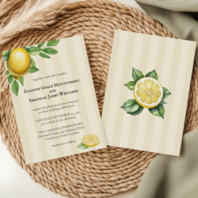 Watercolor Lemon Yellow Citrus Rustic Wedding Invitation (Creator Uploaded)