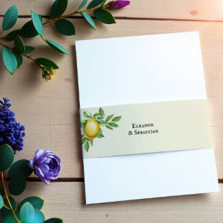 Watercolor Lemon Yellow Citrus Rustic Wedding Invitation Belly Band