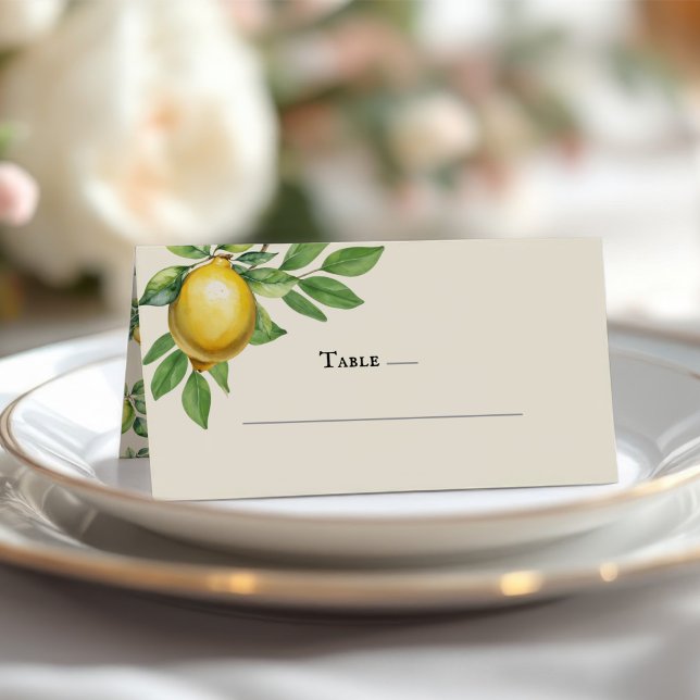 Watercolor Lemon Yellow Citrus Rustic Wedding Place Card (Creator Uploaded)