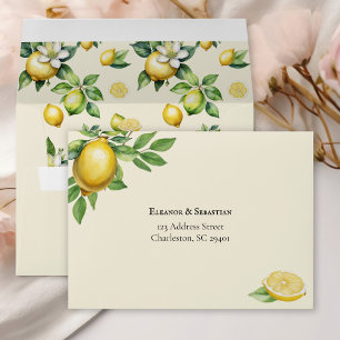 Watercolor Lemon Yellow Citrus Rustic Wedding RSVP Envelope