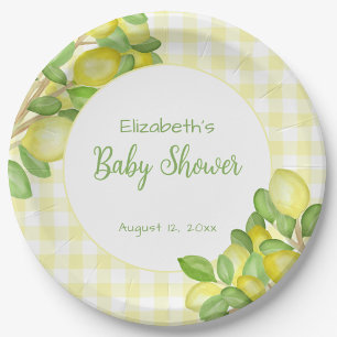 Watercolor Lemon Yellow Gingham Baby Shower Plates