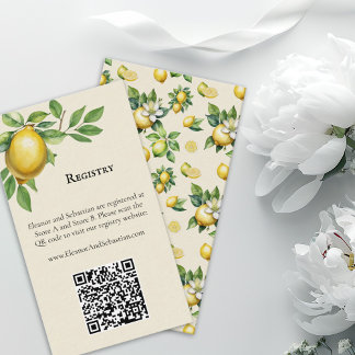 Watercolor Lemon Yellow Wedding Registry QR Code Enclosure Card