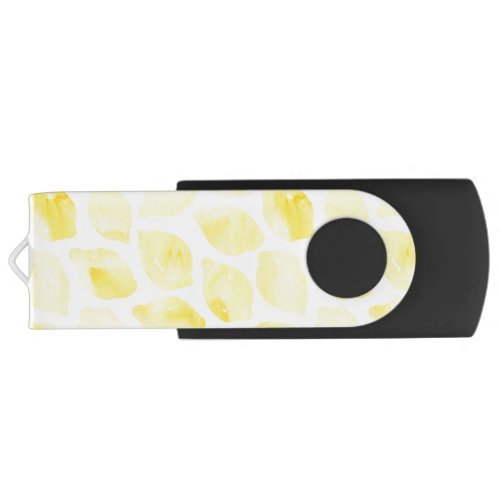 Watercolor Lemon Yellow White Summer Pattern Flash Drive