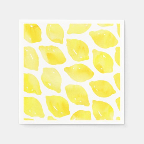 Watercolor Lemon Yellow White Summer Pattern Napkins