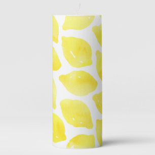 Watercolor Lemon Yellow White Summer Pattern Pillar Candle