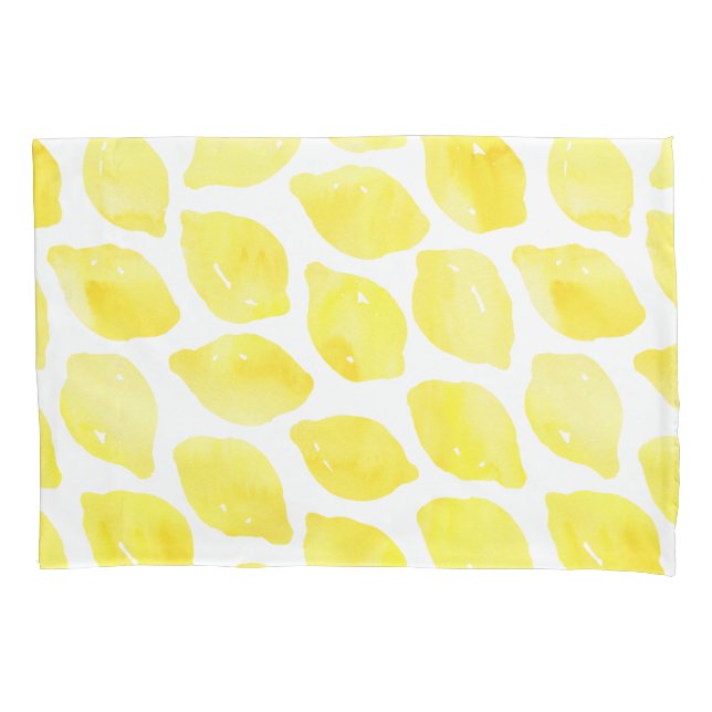 Watercolor Lemon Yellow White Summer Pattern Pillow Case (Front)