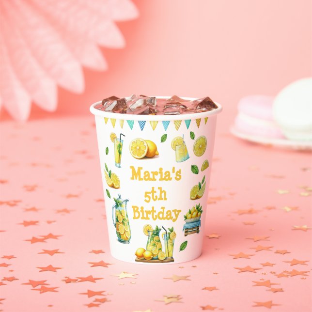 Watercolor Lemonade Birthday Party Paper Cups (Insitu)
