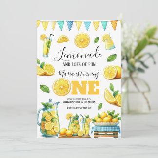 Watercolor Lemonade Stand 1st Birthday Party Invitation