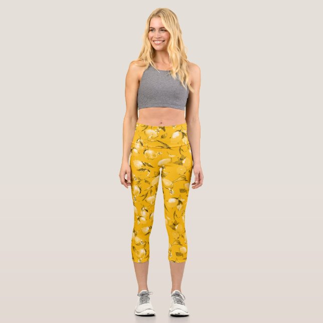 Watercolor lemons 10 capri leggings (Front)