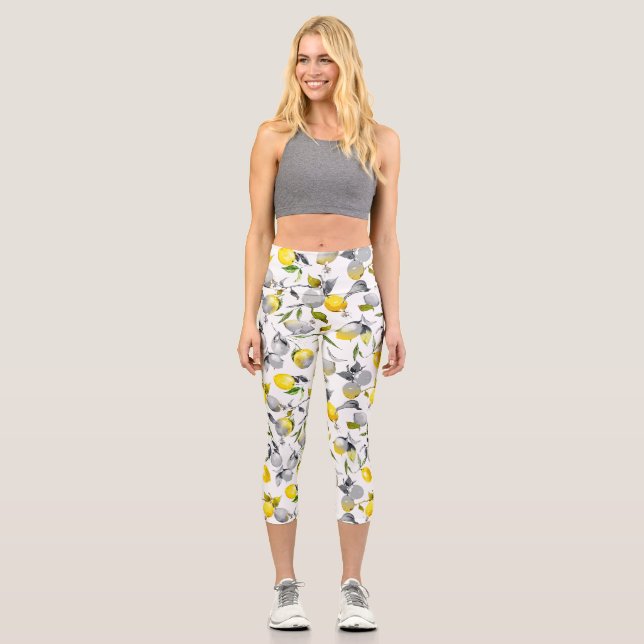 Watercolor lemons 14 capri leggings (Front)