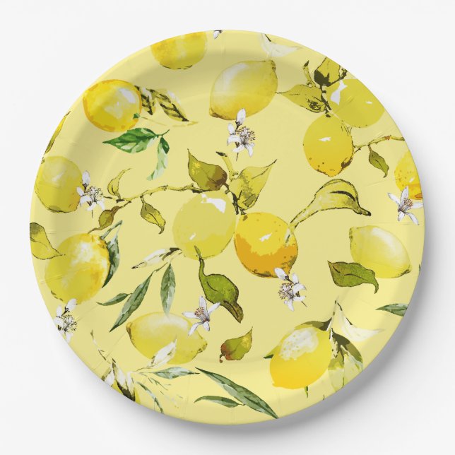 Watercolor lemons 15 paper plates (Front)