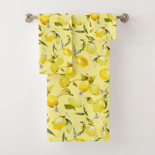 Watercolor lemons 16 bath towel set