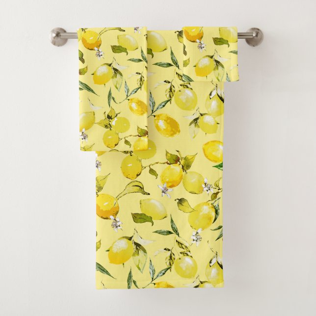 Watercolor lemons 16 bath towel set (Insitu)
