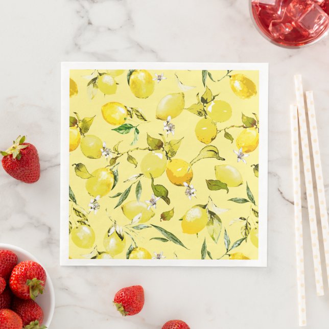 Watercolor lemons 16 paper dinner napkins (Insitu)