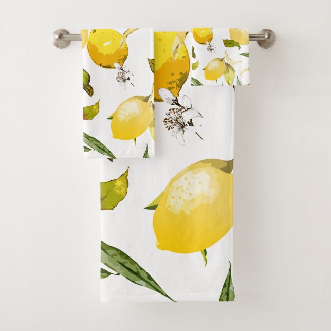 Watercolor lemons 17 bath towel set (Insitu)