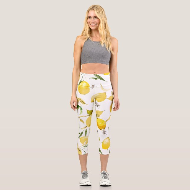 Watercolor lemons 17 capri leggings (Front)