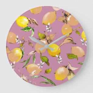 Watercolor lemons 24 large clock