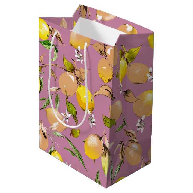Watercolor lemons 24 medium gift bag (Back Angled)