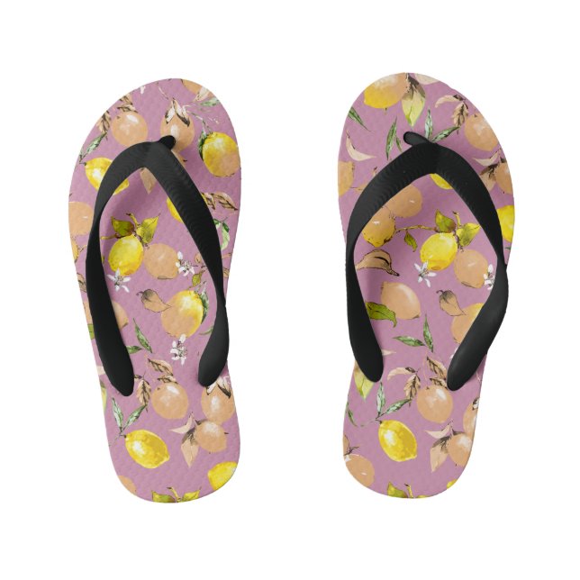 Watercolor lemons 25 kid's flip flops (Footbed)
