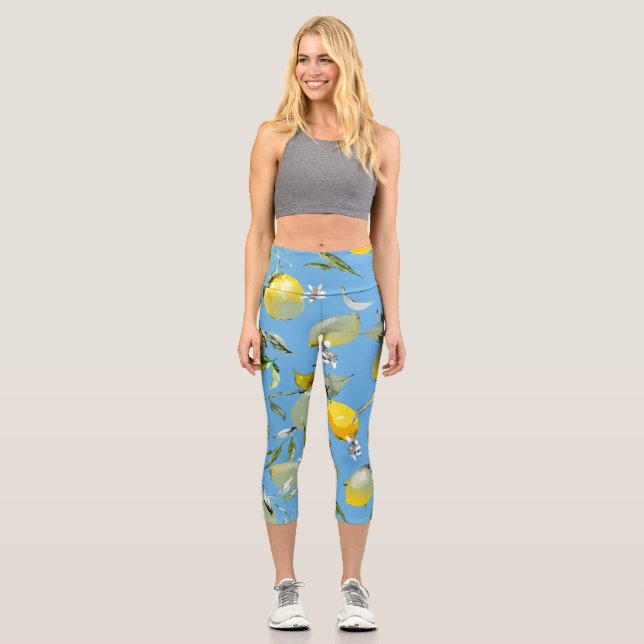 Watercolor lemons 26 capri leggings (Front)