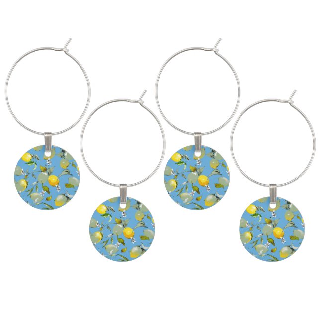 Watercolor lemons 26 wine charm (Staggered)