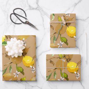 Watercolor lemons 32 wrapping paper sheets