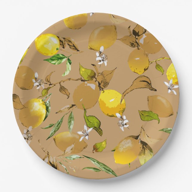 Watercolor lemons 33 paper plates (Front)