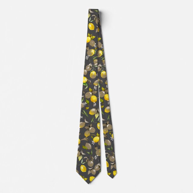 Watercolor lemons 34 neck tie (Front)