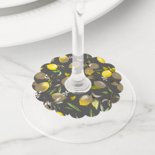 Watercolor lemons 34 wine glass tag