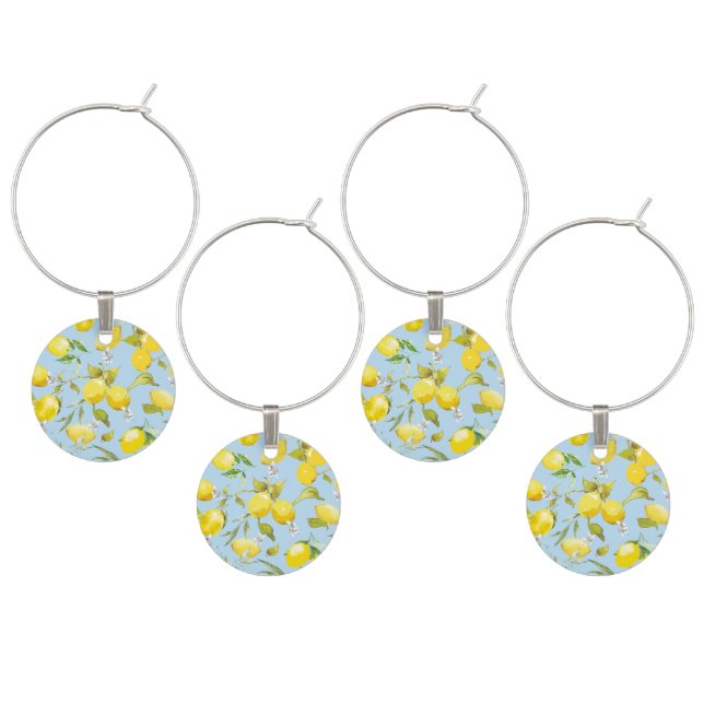 Watercolor lemons 4 wine charm (Staggered)