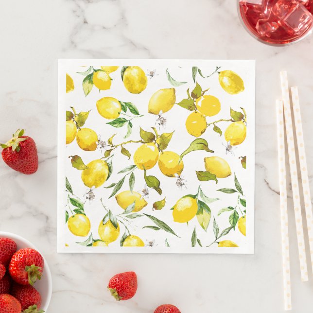 Watercolor lemons 5 paper dinner napkins (Insitu)
