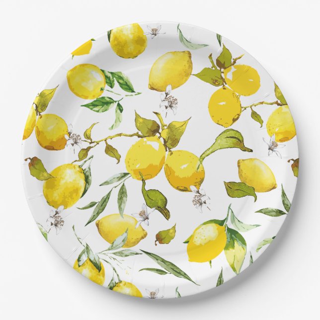 Watercolor lemons 5 paper plates (Front)