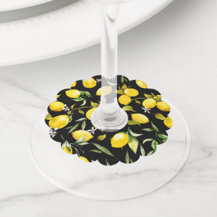 Watercolor lemons 7 wine glass tag